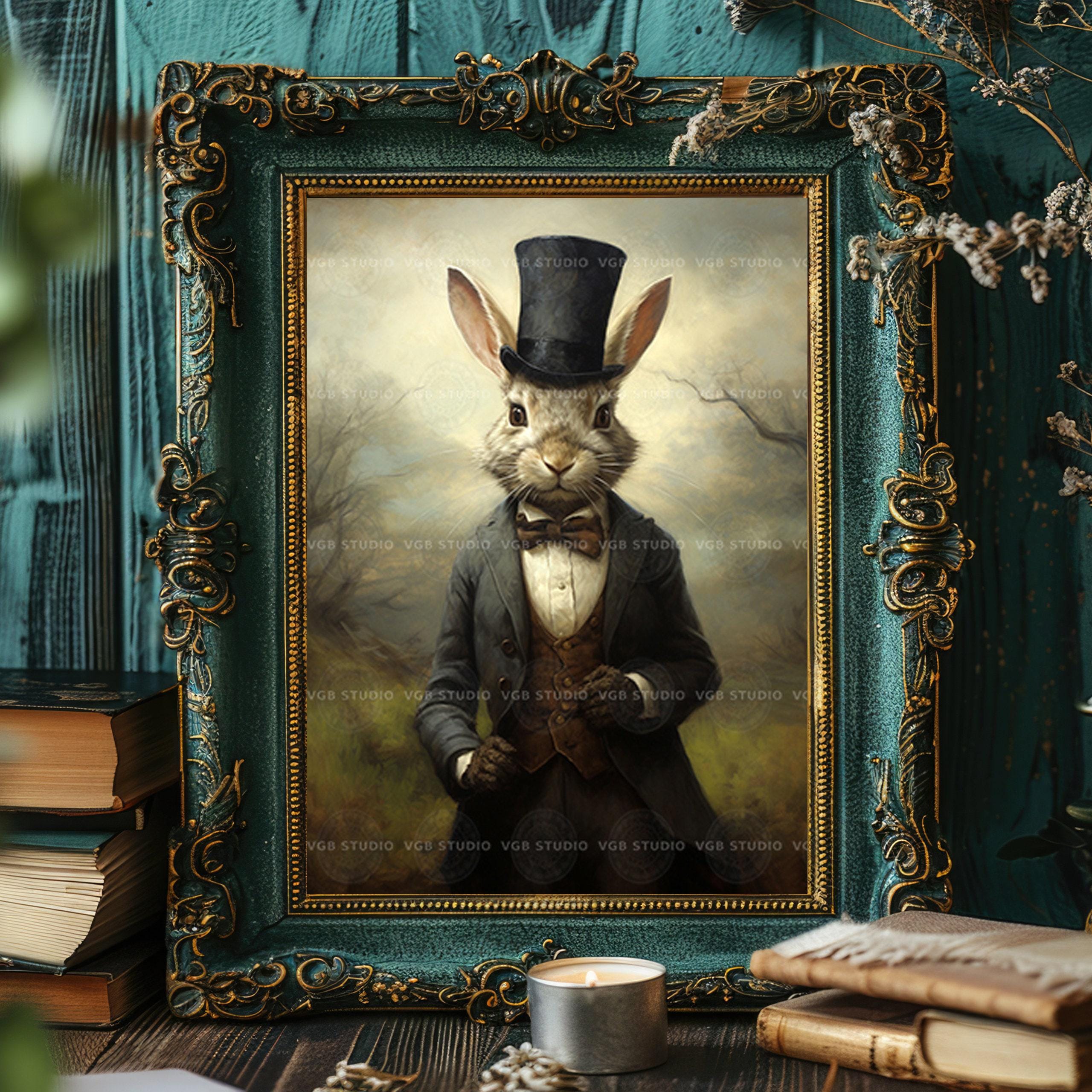Victorian Rabbit Art Print Bunny Top Hat Waistcoat Bow Tie  display picture 3