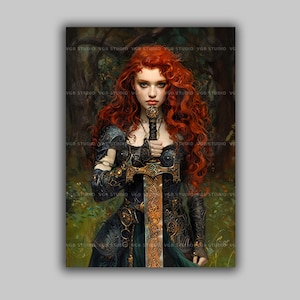 Macha Celtic Goddess Art Print Red Haired Warrior Woman Sword Mythological Irish Deity of Sovereignty War Strength Fantasy Warrior Queen s09