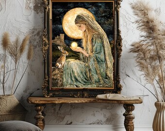 Ostara Art Print Spring Equinox Goddess Hare Egg Floral Meadow