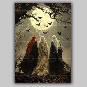 The Morrigan Triple Goddess Wall Art Print Macha Badb Nemain Raven Moon Celtic Mythology Witchcore Decor for Gothic or Pagan Homes AH50