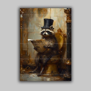 Victoriaanse heer wasbeer krant lezen op toilet grillige Fine Art Print Fine Art Giclee barok schilderij kunst aan de muur, kunst wasbeer L37