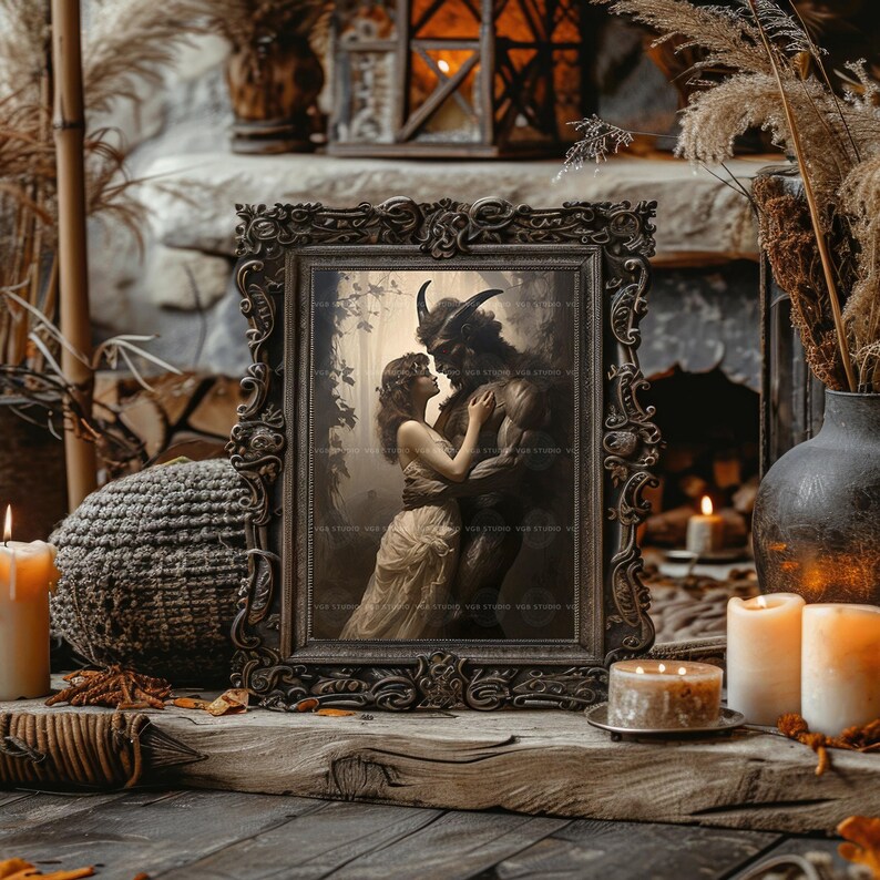 Gothic Monster Romance Wall Art Print, Horned Beast And Woman Embrace, Dark Fantasy Lovers, Occult Fairy Tale, Beauty Beast Macabre E08 image 7