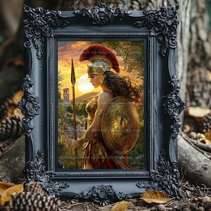 Athena Minerva Goddess Art Print Warrior Goddess Greek Mythology Wall Decor Golden Armor Shield Spear Wisdom Greek Decor Feminine Gift z21 image 7