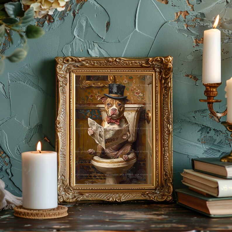 Funny Dog Bathroom Art Pit Bull Wall Print Vintage Toilet Humor Decor for Dog Lovers Whimsical Gift for Him Victorian Pet Poster p27 image 5