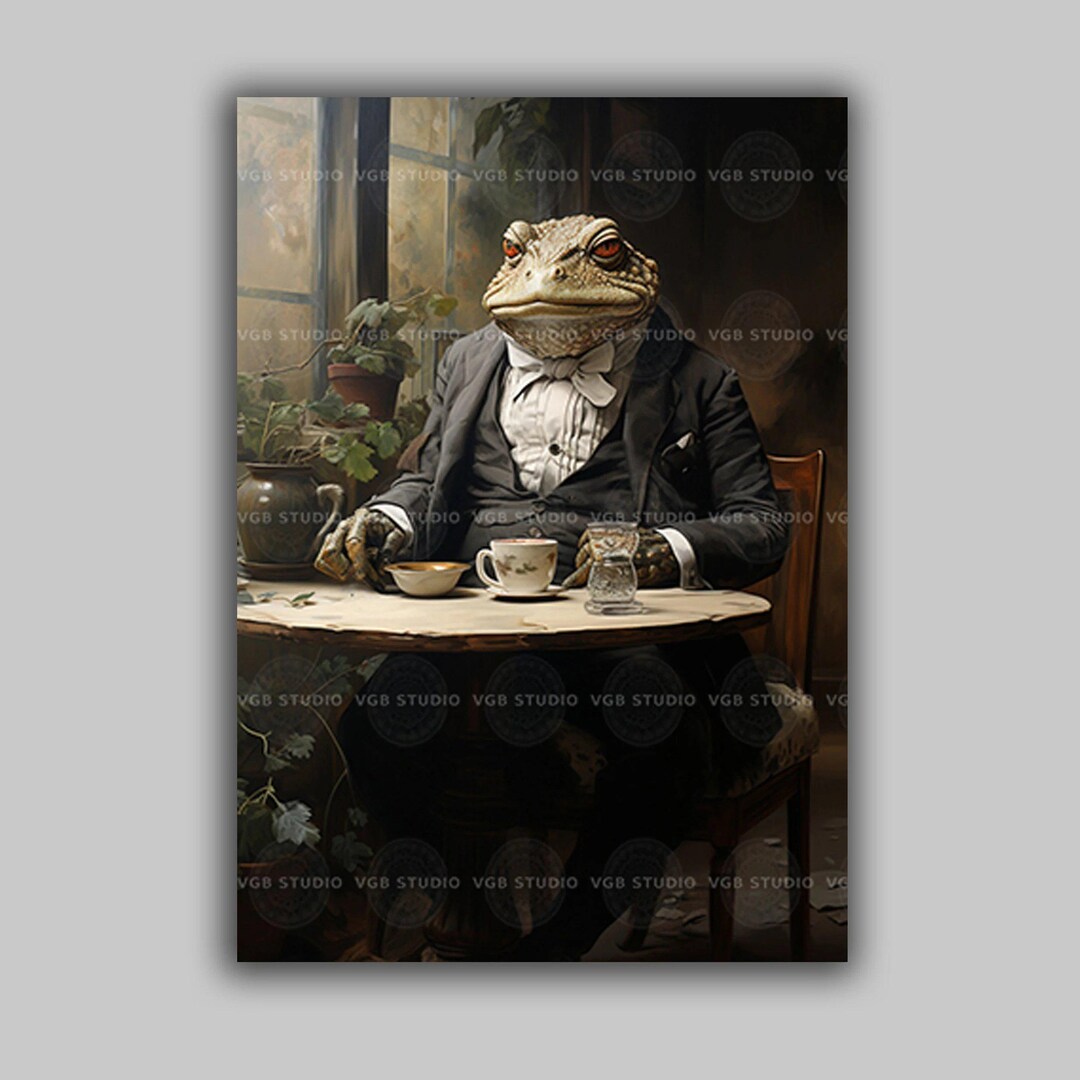 Toad Having Tea Art Print | Victorian Frog Portrait in Black Suit ...