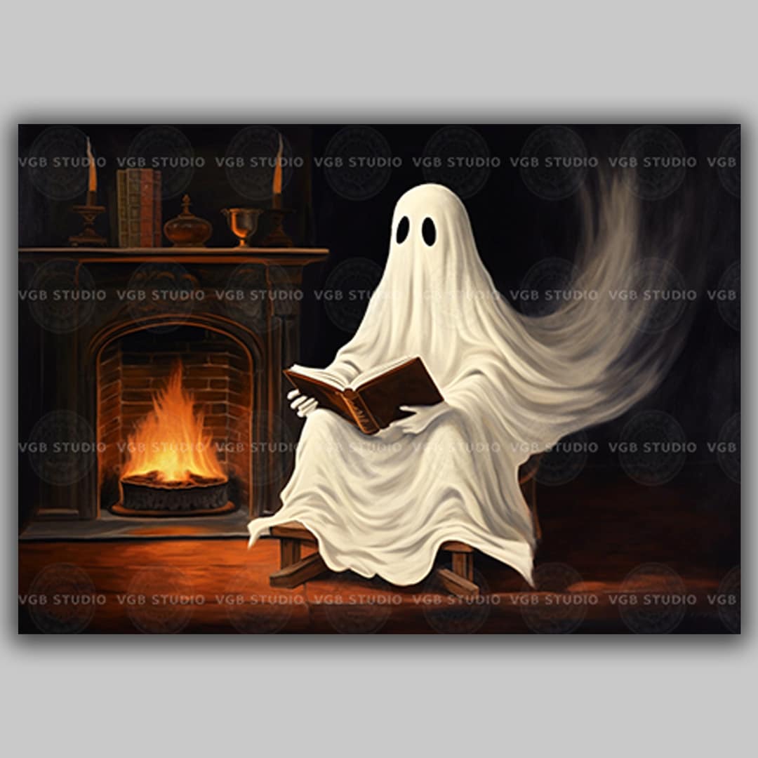 Ghost Reading Book by the Fireplace Giclee Baroque Painting Wall Art ...