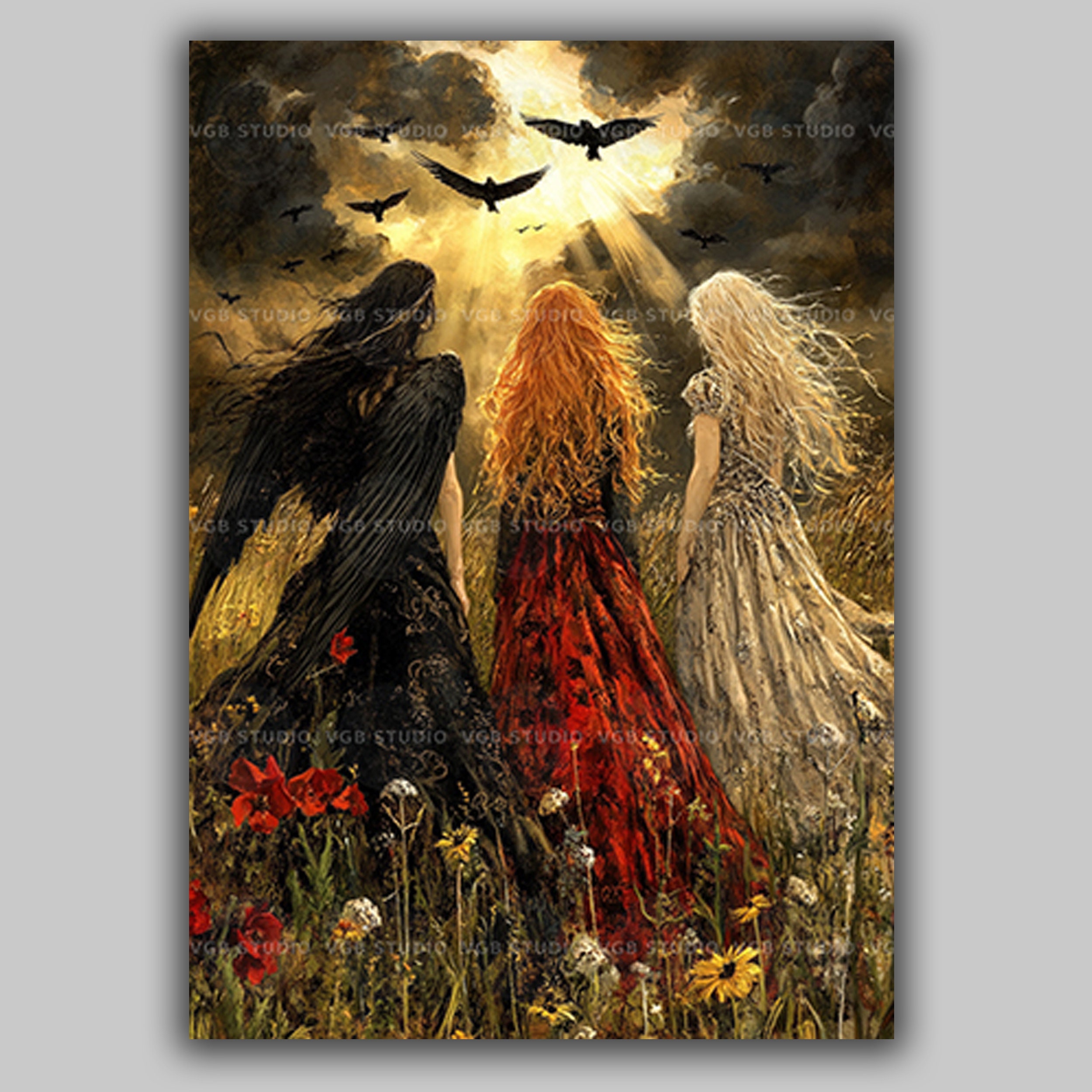 Morrigan Macha Nemain Babd Art Print Celtic Triple Goddess Decor Irish Mythology Wall Poster Raven Women Pagan Witch Gift Dark Feminine x02