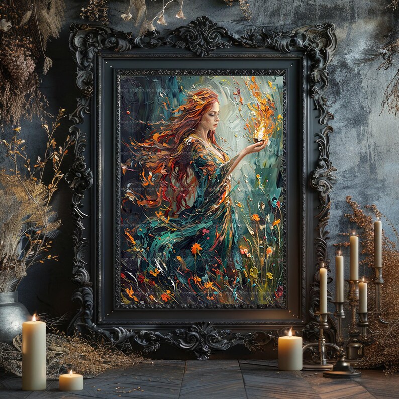 Brigid Celtic Pagan Goddess of Healing Print, Poetry Wisdom Deity Fine Art Giclee, Irish Baroque Painting, Esoteric Ancient Myth Art M50 image 7
