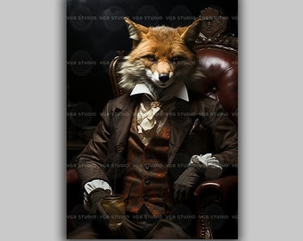 Victorian Fox Art Print Gentleman&#39;s Animal Portrait Anthropomorphic Fox in Suit Dapper Woodland Decor English Country Manor Style g36