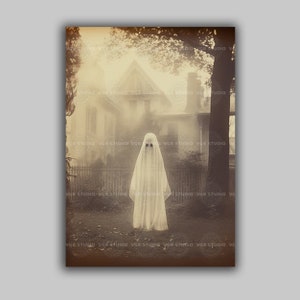 Ghost Art Print Spooky Haunted House Gothic Halloween Wall Decor Vintage Style Paranormal Spirit Illustration Creepy Occult Aesthetic G87