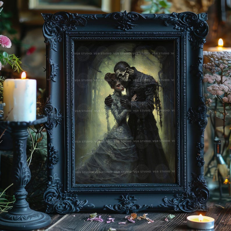 Gothic Romantik Kunstdruck Skelett Braut Viktorianisch Gothic Paar Haunted Love Bilder Malerei makaber Märchen Hochzeit Geschenk G70 Bild 4
