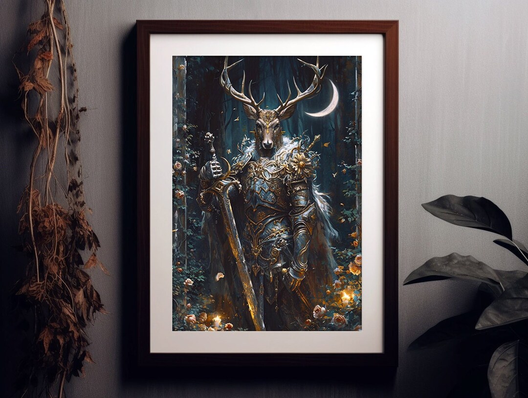 Stag Knight Deer Stag Knight Medieval Fine Art Giclee Vintage Painting, Enchanted ...
