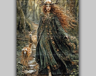Elen of the Ways Celtic Goddess Guardian of Ancient Paths and Forest Spirits, Mystical Woodland Wild Nature Guide, Pagan Altar Decor AE62