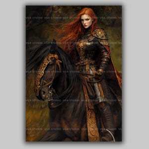 Macha Celtic Goddess of War on Horse Print, Irish Warrior Queen, The Morrigan Gothic Esoteric Art, Ancient Pagan Feminine Power Deity AA01
