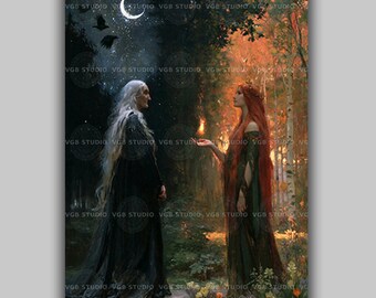 Brigid and Cailleach Wall Art Print, Imbolc Decor, Wheel of the Year, Irish Mythology, Divine Feminine, Pagan Altar, Winter Goddess AP10