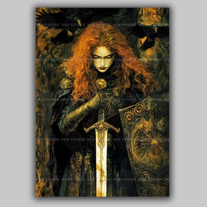 Badb Catha Art Print Celtic Battle Goddess Irish Mythology Raven Warrior Shield Maiden Morrigan Sister Dark Feminine Crow Magic Decor z75