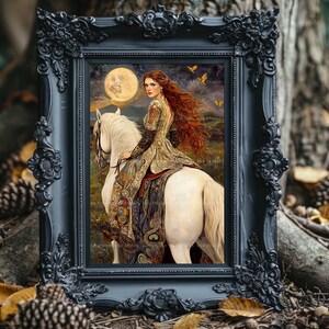 Rhiannon Welsh Pagan Goddess of Moon and Fertility Fine Art Print, Enchanting Celtic Horsewoman Esoteric Mystical Night and Magic Art x54 image 6