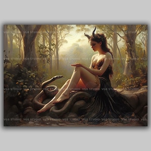 Lilith With Serpents Devil Print,  Occult Poster, Gothic Female Demon, Demon Baroque Dark Art, Witchcraft, Witch Print, Wiccan Art, k87