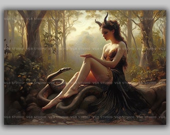 Lilith With Serpents Devil Print,  Occult Poster, Gothic Female Demon, Demon Baroque Dark Art, Witchcraft, Witch Print, Wiccan Art, k87
