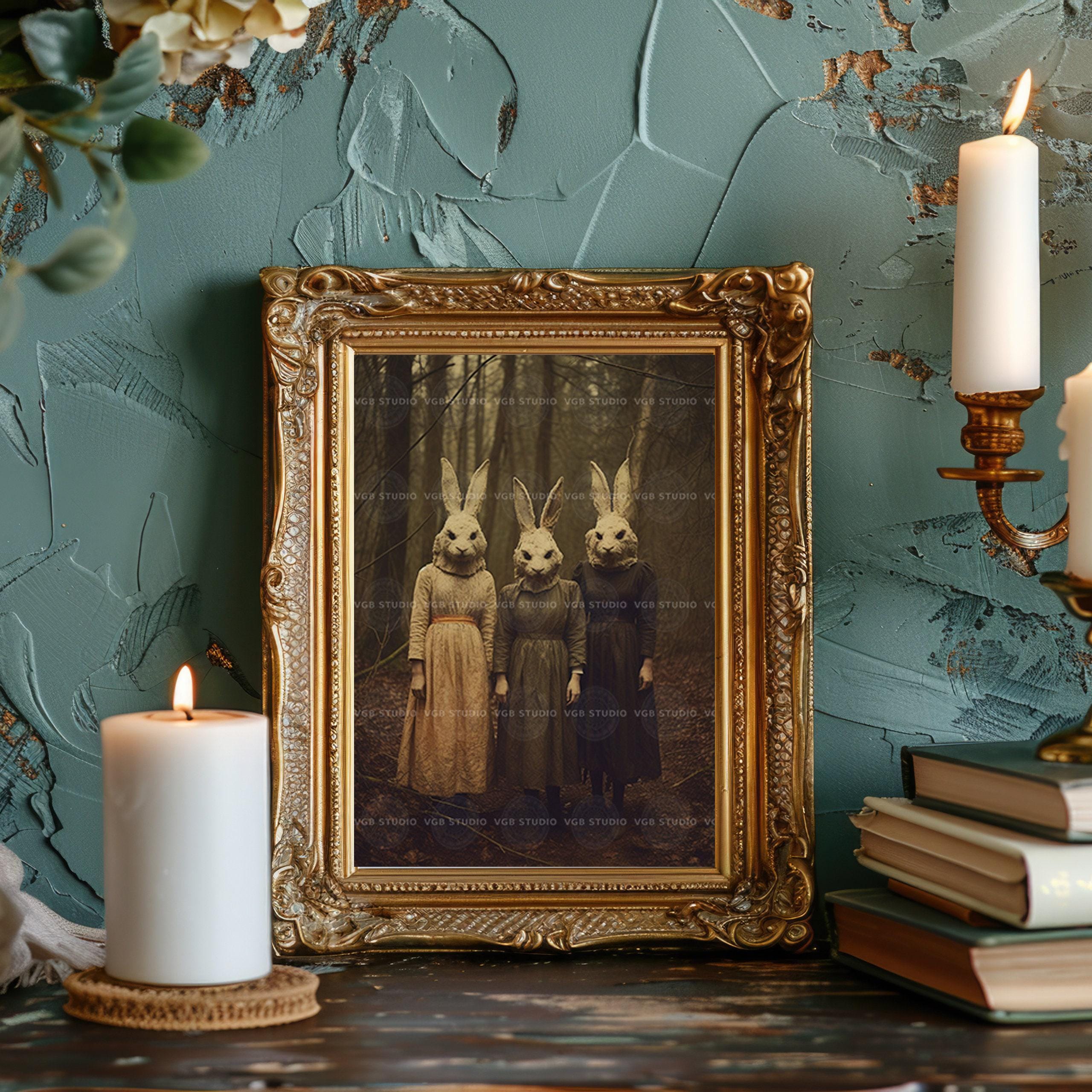 Spooky Rabbit Painting Creepy Rabbit Cult Art Print Gothic Forest Folklore Surreal Animal Wall ...