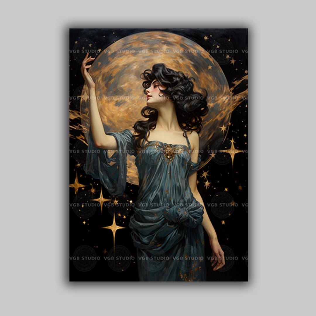 Moon Goddess Art Print | Celestial Woman Stars Night Sky | Fantasy ...