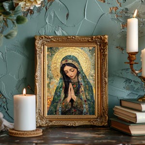Mary Magdalene Mosaic Art Print Sacred Feminine Saint Religious Icon Christian Mythology Decor Golden Halo Spiritual Wall Artwork AJ68 image 4