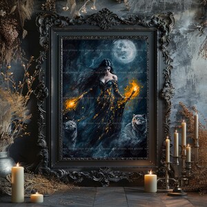 Hecate Wall Art Print, Hekate, Greek Mythology Decor, Wolf Lover Gift, Pagan Altar, Occult Aesthetic, Dark Feminine Energy, Moon Magic ab61 image 2