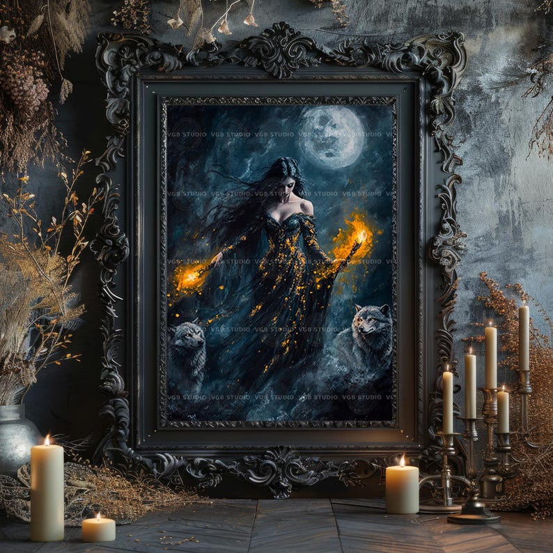 Hecate Wall Art Print, Hekate, Greek Mythology Decor, Wolf Lover Gift, Pagan Altar, Occult Aesthetic, Dark Feminine Energy, Moon Magic ab61 image 2
