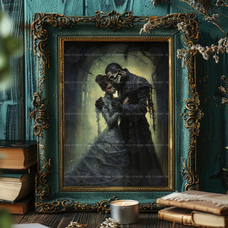 Gothic Romantik Kunstdruck Skelett Braut Viktorianisch Gothic Paar Haunted Love Bilder Malerei makaber Märchen Hochzeit Geschenk G70 Bild 6