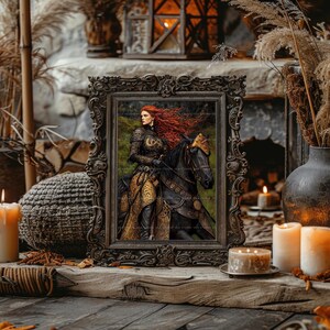 Macha Warrior Goddess Wall Art Print, Irish Sovereignty Horsewoman, Celtic Mythology Decor, Morrigan Battle Queen, Dark Feminine Gift aa02 image 7