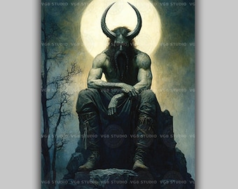 Ancient Celtic Horned God Cernunnos Forest Deity Pagan Mythology Wall Art Print, Druid Nature Spirit Green Man Witchcraft Decor AL02