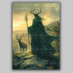 Elen of the Ways Antlered Celtic Goddess of the Wild Art Print,  Druidic Nature Spirit Forest Guardian, Mystical Pathways Pagan Decor AD36