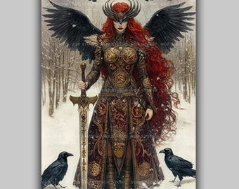 Morrigan Celtic War Goddess Raven Queen Art Print Irish Mythology Wall Decor Badb Macha Nemain Dark Fantasy Gothic Pagan Female Warrior AL22