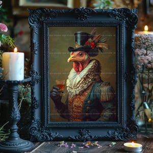 Muurdecoratie met kalkoenmotief, Victoriaans dier, cadeau voor vogelliefhebbers, speels schilderij, sprookjesillustratie, gentleman, eigenzinnige woondecoratie t23 afbeelding 2