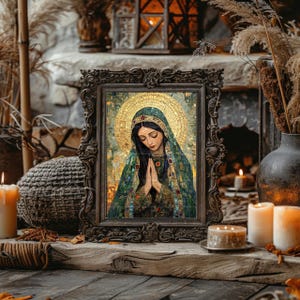 Mary Magdalene Mosaic Art Print Sacred Feminine Saint Religious Icon Christian Mythology Decor Golden Halo Spiritual Wall Artwork AJ68 image 6