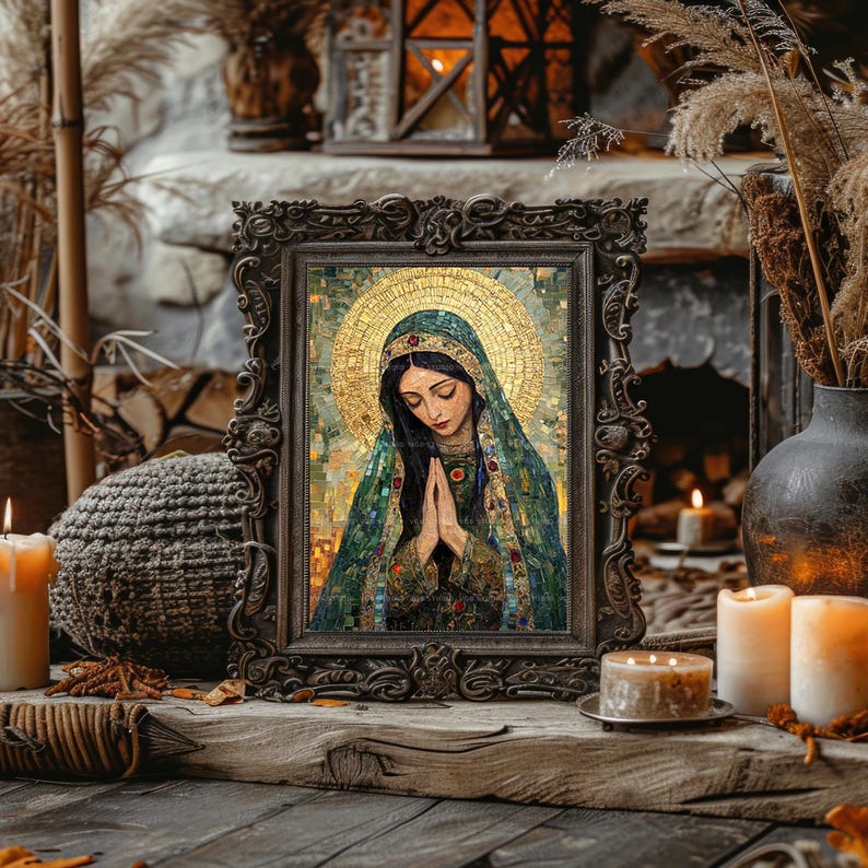 Mary Magdalene Mosaic Art Print Sacred Feminine Saint Religious Icon Christian Mythology Decor Golden Halo Spiritual Wall Artwork AJ68 image 6