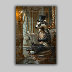 Gentilhomme victorien blaireau lisant le journal sur les toilettes Impression d'art lunatique Giclée d'art baroque, art mural, p20