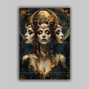 Hekate Triple Moon Goddess Print, Fine Art Witchcraft, Wicca Pagan Luna Baroque Painting, Hecate Witchy Artwork, Ancient Esoteric Art R04