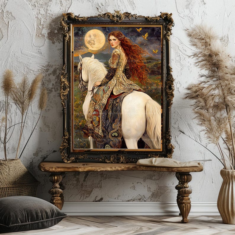 Rhiannon Welsh Pagan Goddess of Moon and Fertility Fine Art Print, Enchanting Celtic Horsewoman Esoteric Mystical Night and Magic Art x54 image 8