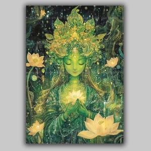 Die grüne Tara Kunst Druck buddhistische Göttin Lotus Blume Asiatisch Wand Dekor göttlich weiblich spirituelle Meditation Erleuchtung AF13