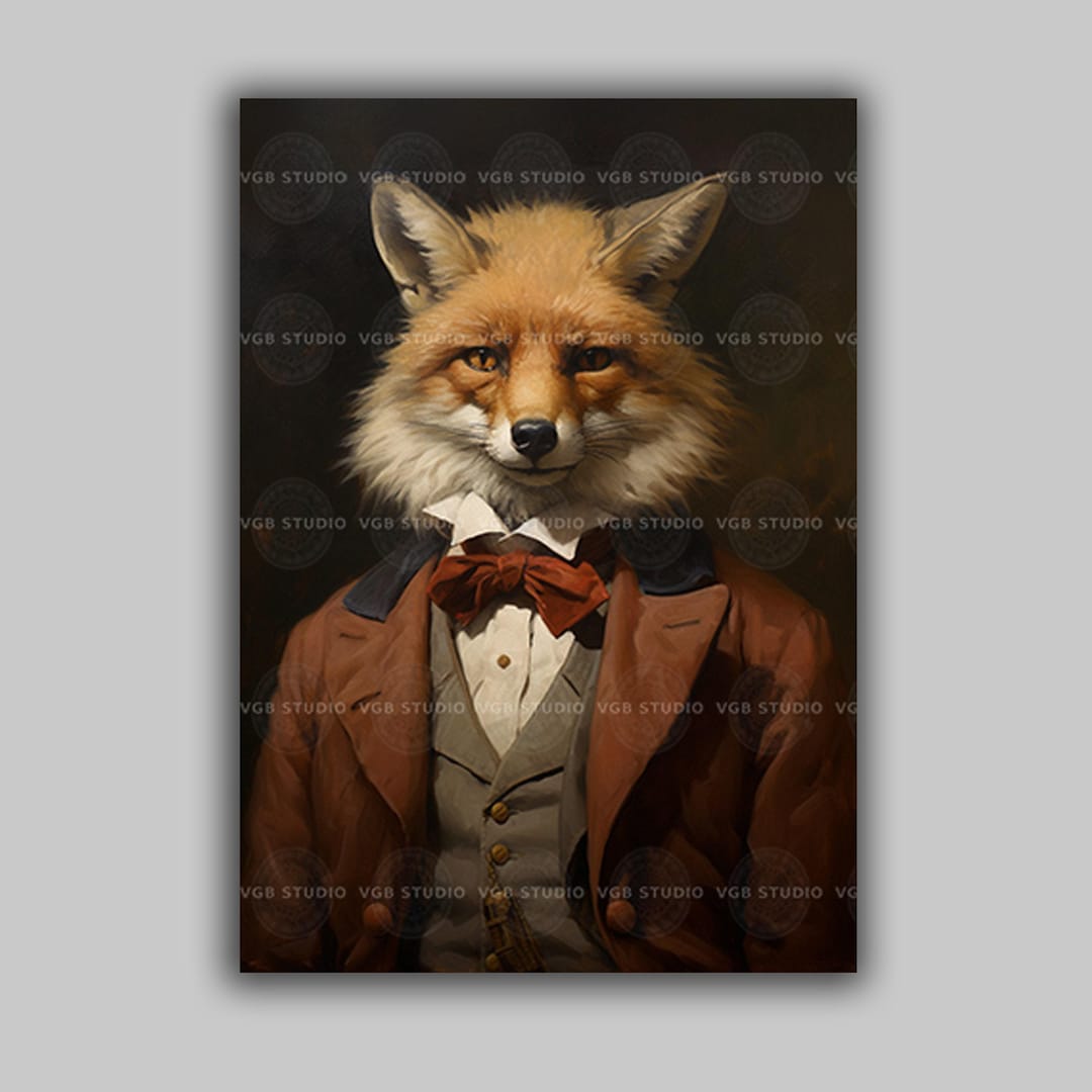 Victorian Fox Art Print Red Fox in Suit With Bow Tie Quirky