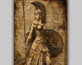 Athena Art Print Greek Goddess Warrior Woman Ancient Helmet Spear Shield Mythology Decor Wisdom Courage Home Powerful Feminine Energy AF39