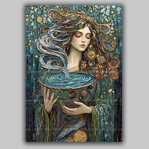 Danu Celtic Goddess Mosaic Art Sacred Water Vessel Divine Feminine Wall Print Earth Magic Witchy Decor Boho Mythical Pagan Spiritual AF83