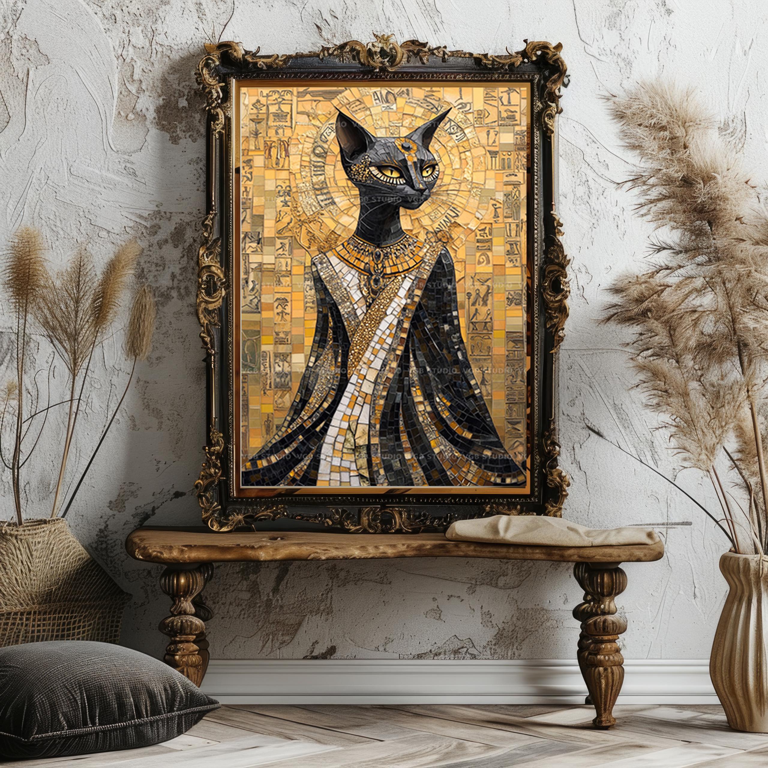 Bastet Art Print | Egyptian Cat Goddess Mosaic | Ancient Egypt