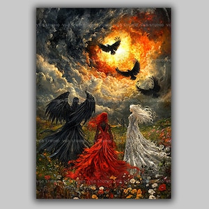 Morrigan Badb Macha Nemain Keltische Göttin Kunstdruck Irische Mythologie Raben Malerei Fantasy Wanddekor Pagan Hexerei Kunst x03