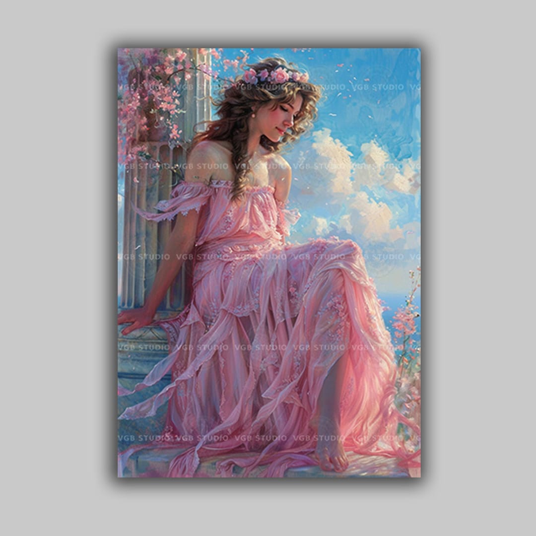 Aphrodite Greek Goddess of Love and Beauty Wall Art Print, Pink Floral ...