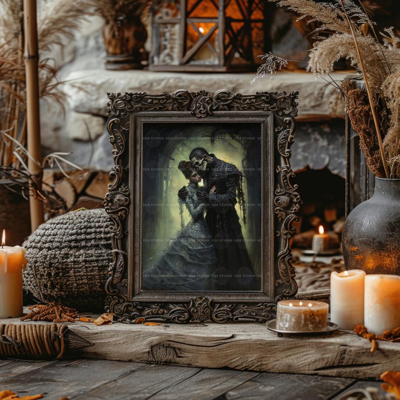 Gothic Romantik Kunstdruck Skelett Braut Viktorianisch Gothic Paar Haunted Love Bilder Malerei makaber Märchen Hochzeit Geschenk G70 Bild 7