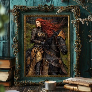 Macha Warrior Goddess Wall Art Print, Irish Sovereignty Horsewoman, Celtic Mythology Decor, Morrigan Battle Queen, Dark Feminine Gift aa02 image 5