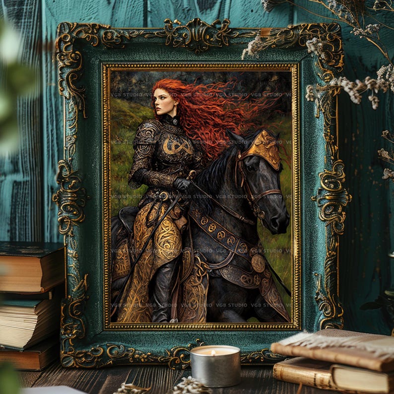 Macha Warrior Goddess Wall Art Print, Irish Sovereignty Horsewoman, Celtic Mythology Decor, Morrigan Battle Queen, Dark Feminine Gift aa02 image 5