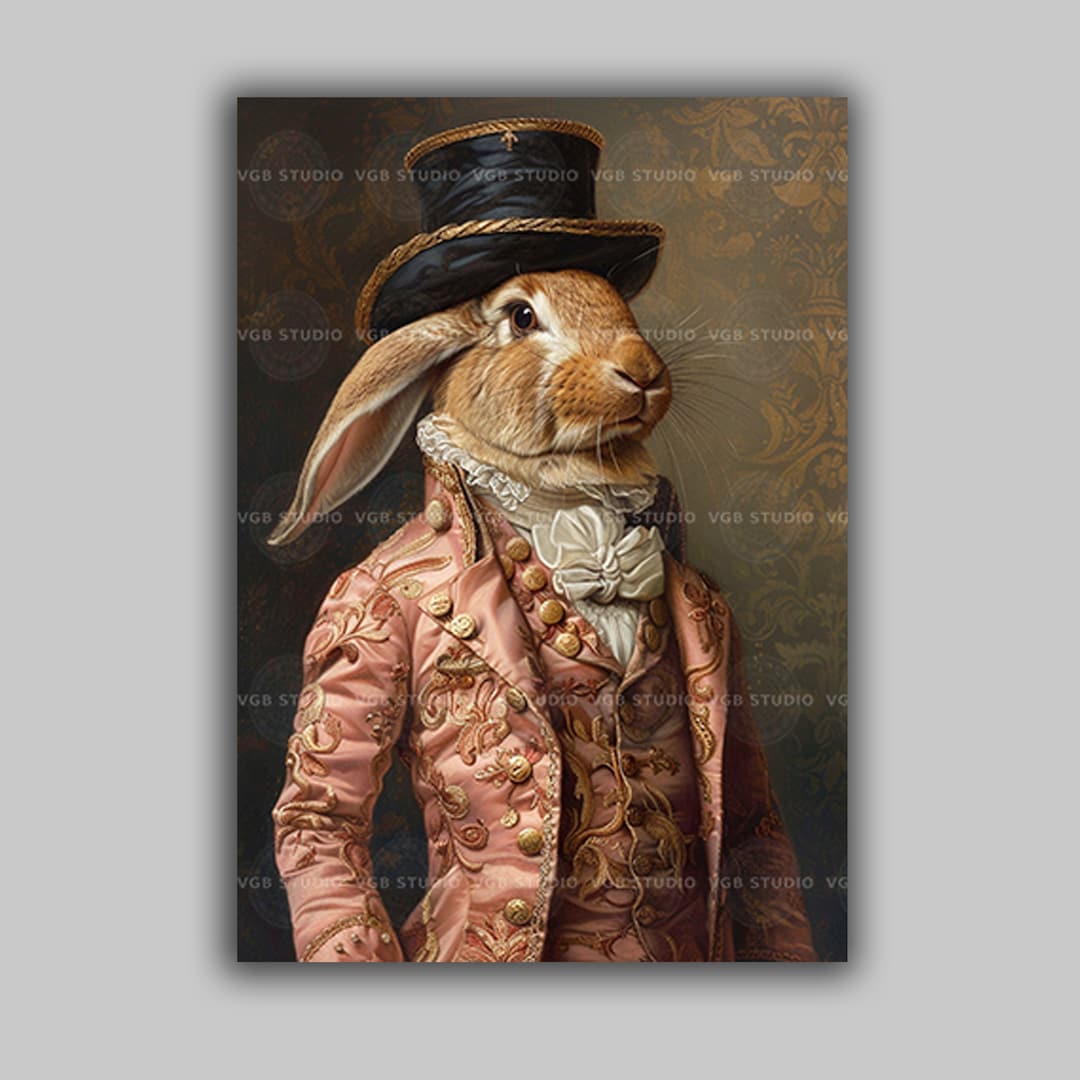 Regal Hare Baroque Pink Rococo Suit Fine Art, Whimsical Rabbit Portrait ...